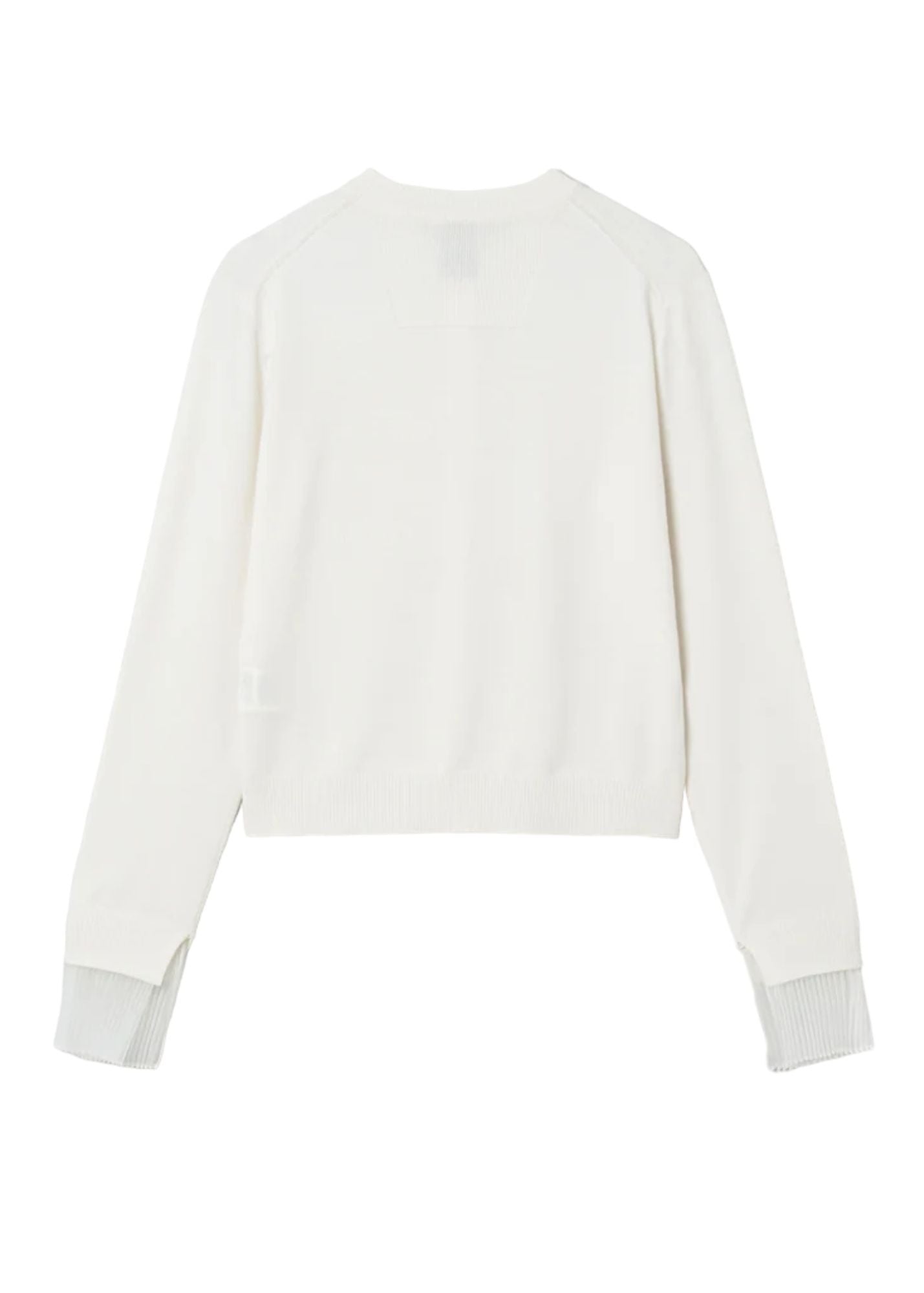 Pleated Cuffs Patch Cardigan-White-Women