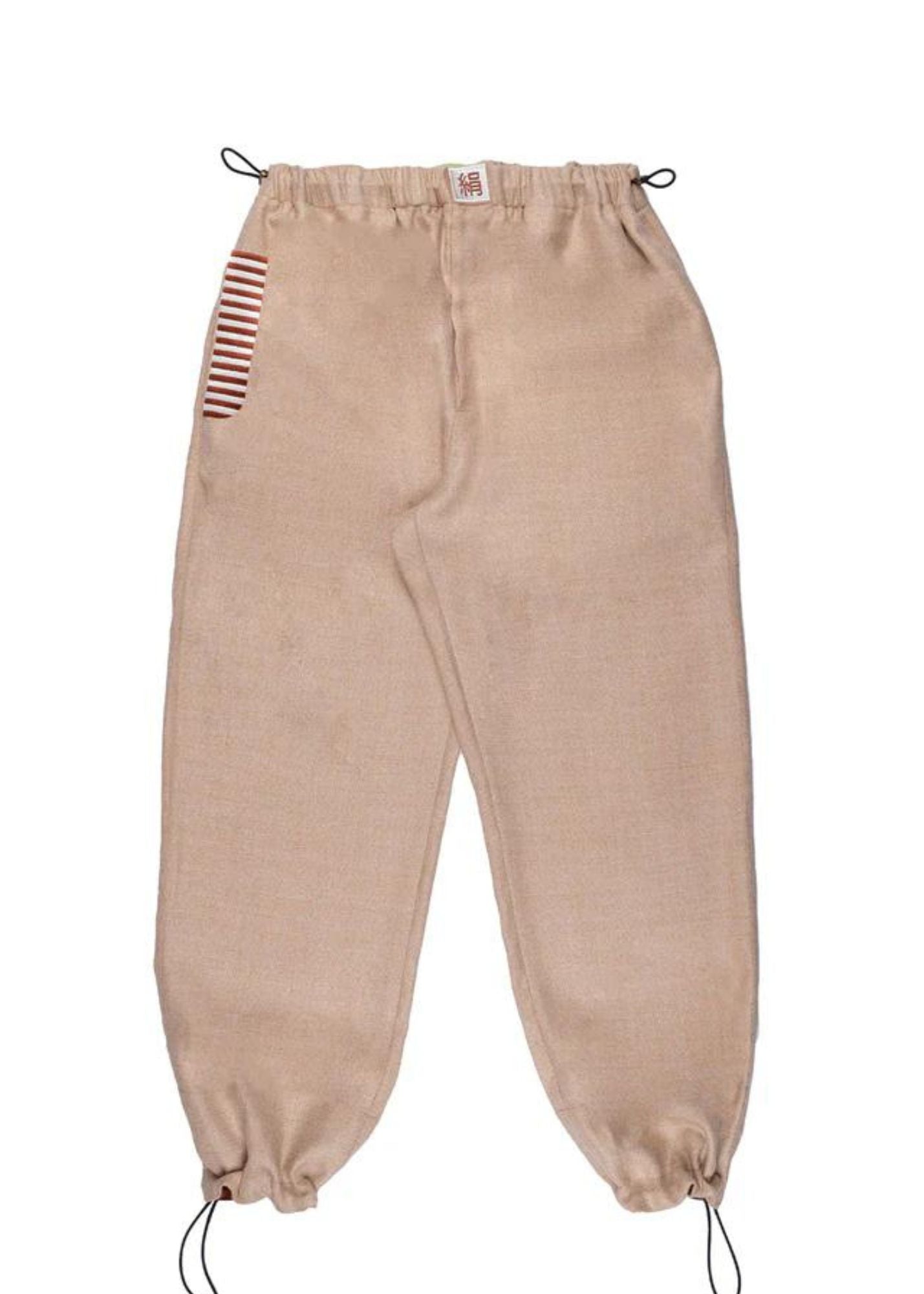 Woven Linen Silk and Wool Pants-Beige
