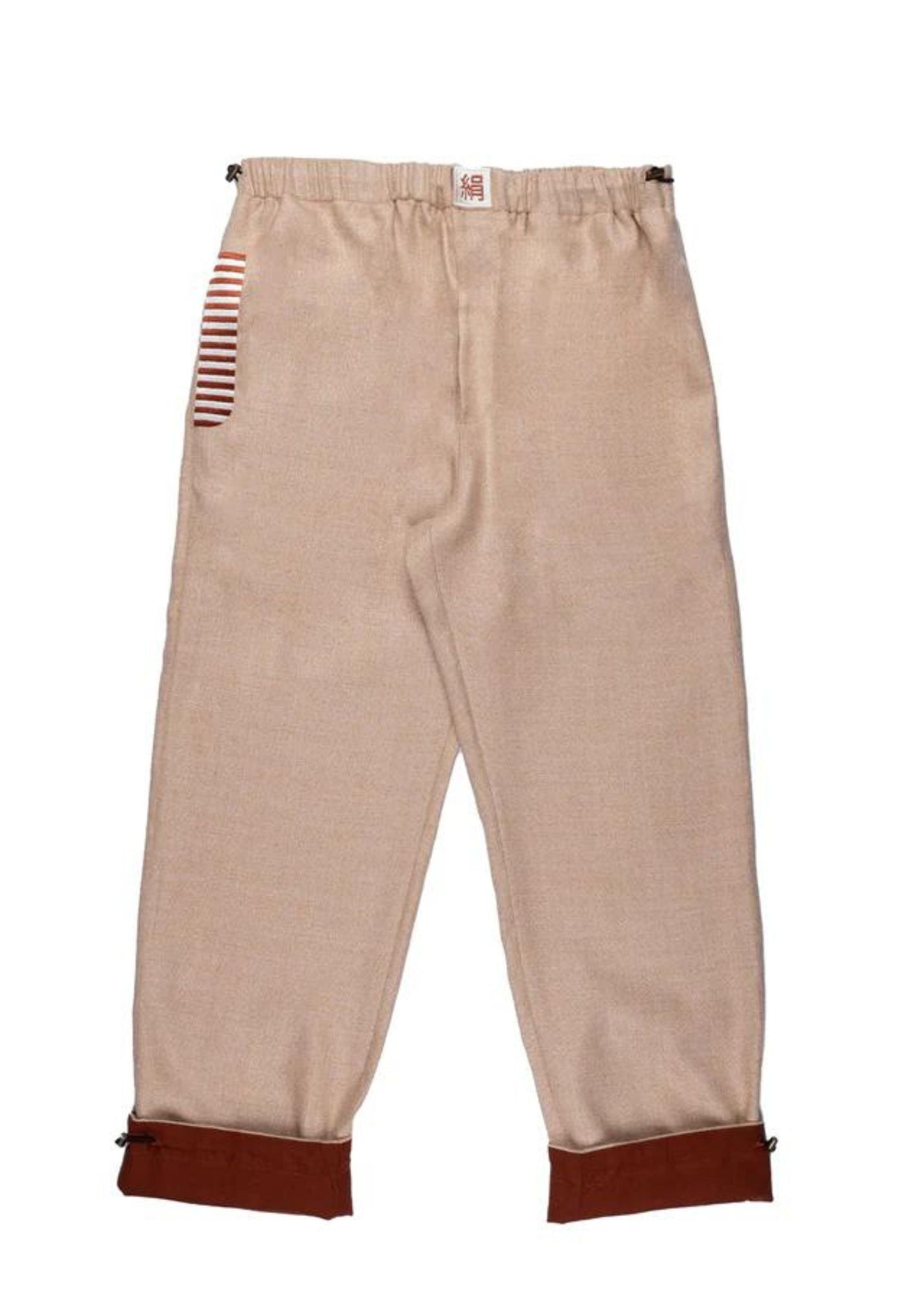 Woven Linen Silk and Wool Pants-Beige