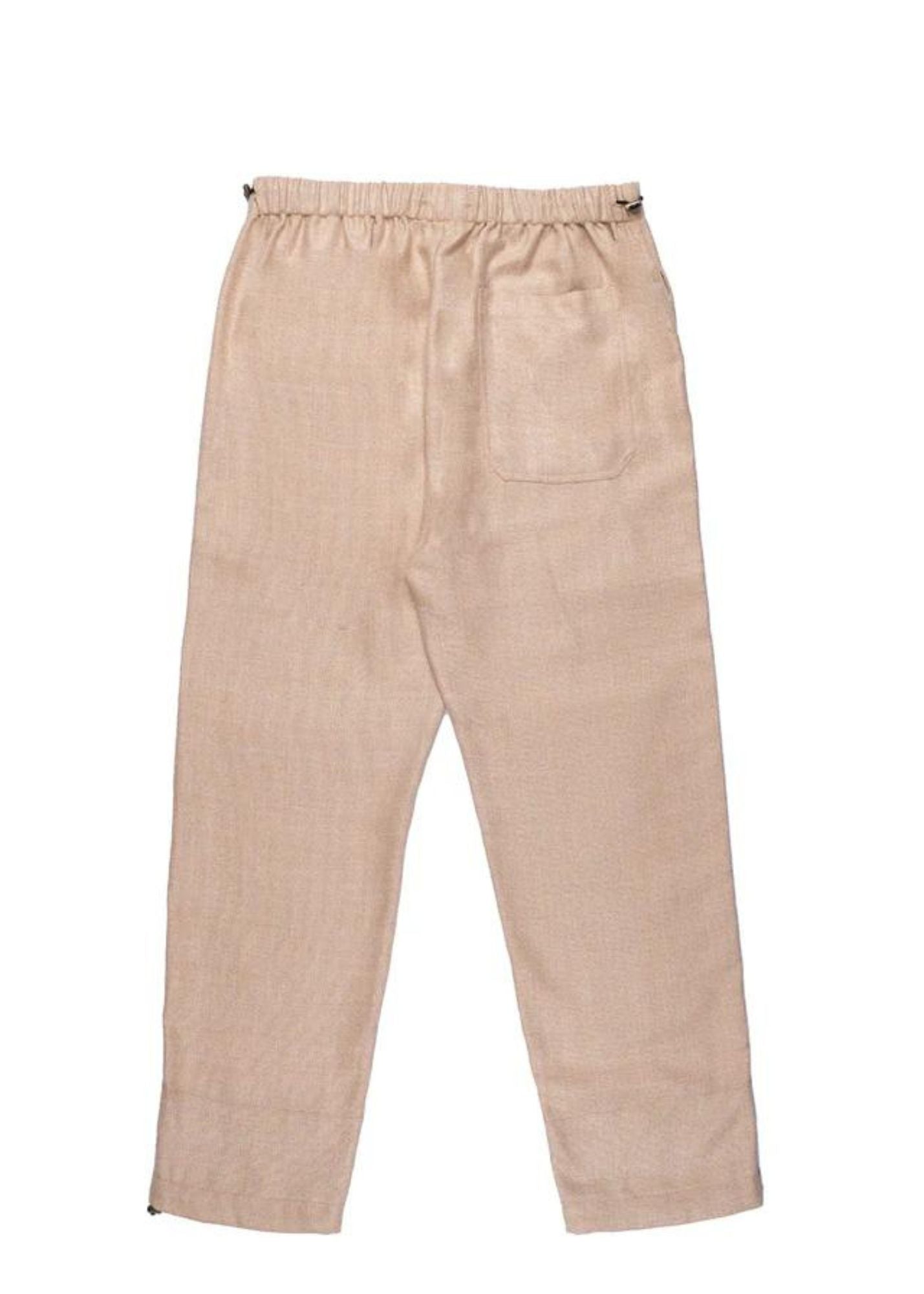 Woven Linen Silk and Wool Pants-Beige