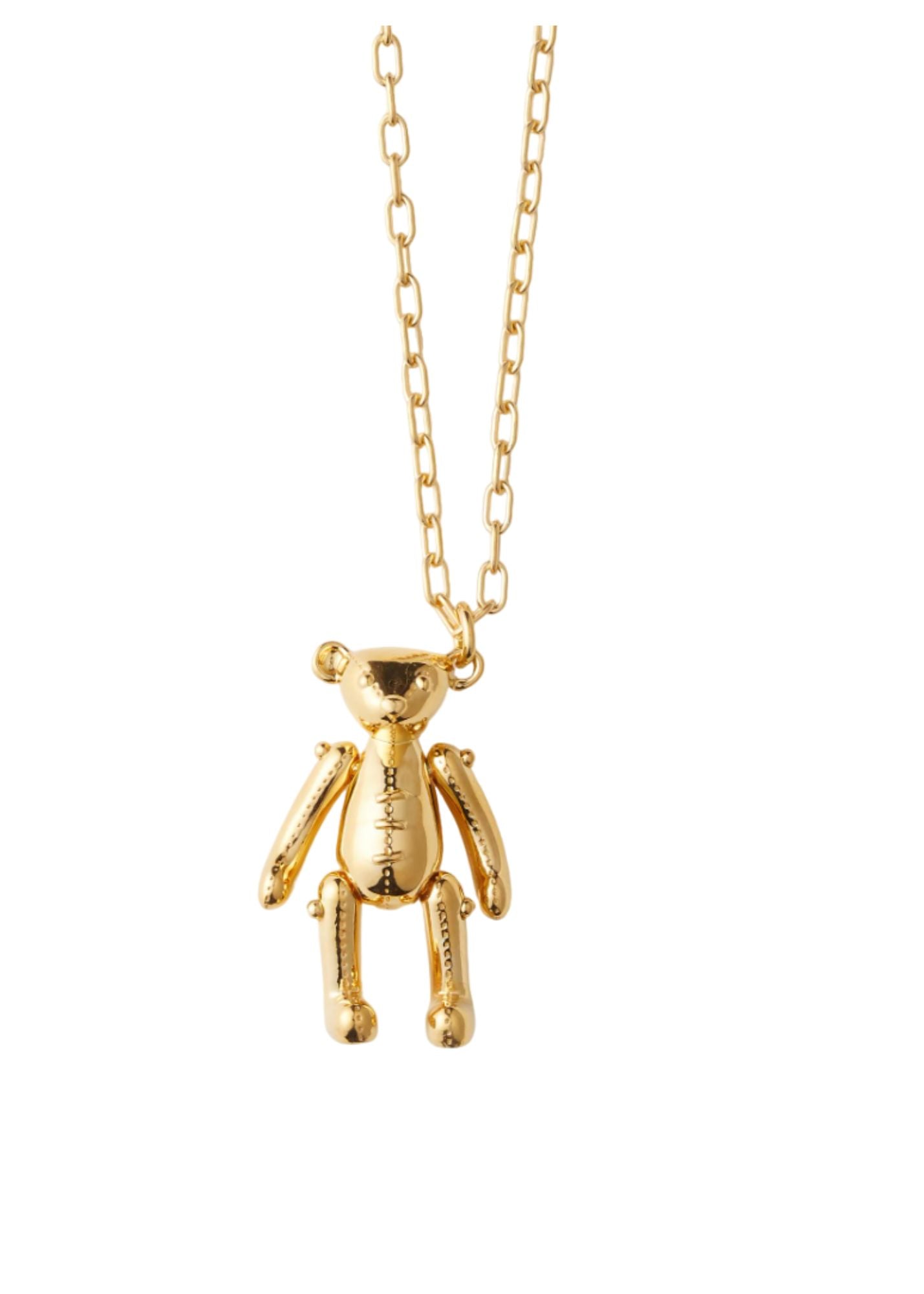 Teddy Bear Charm Necklace-Gold