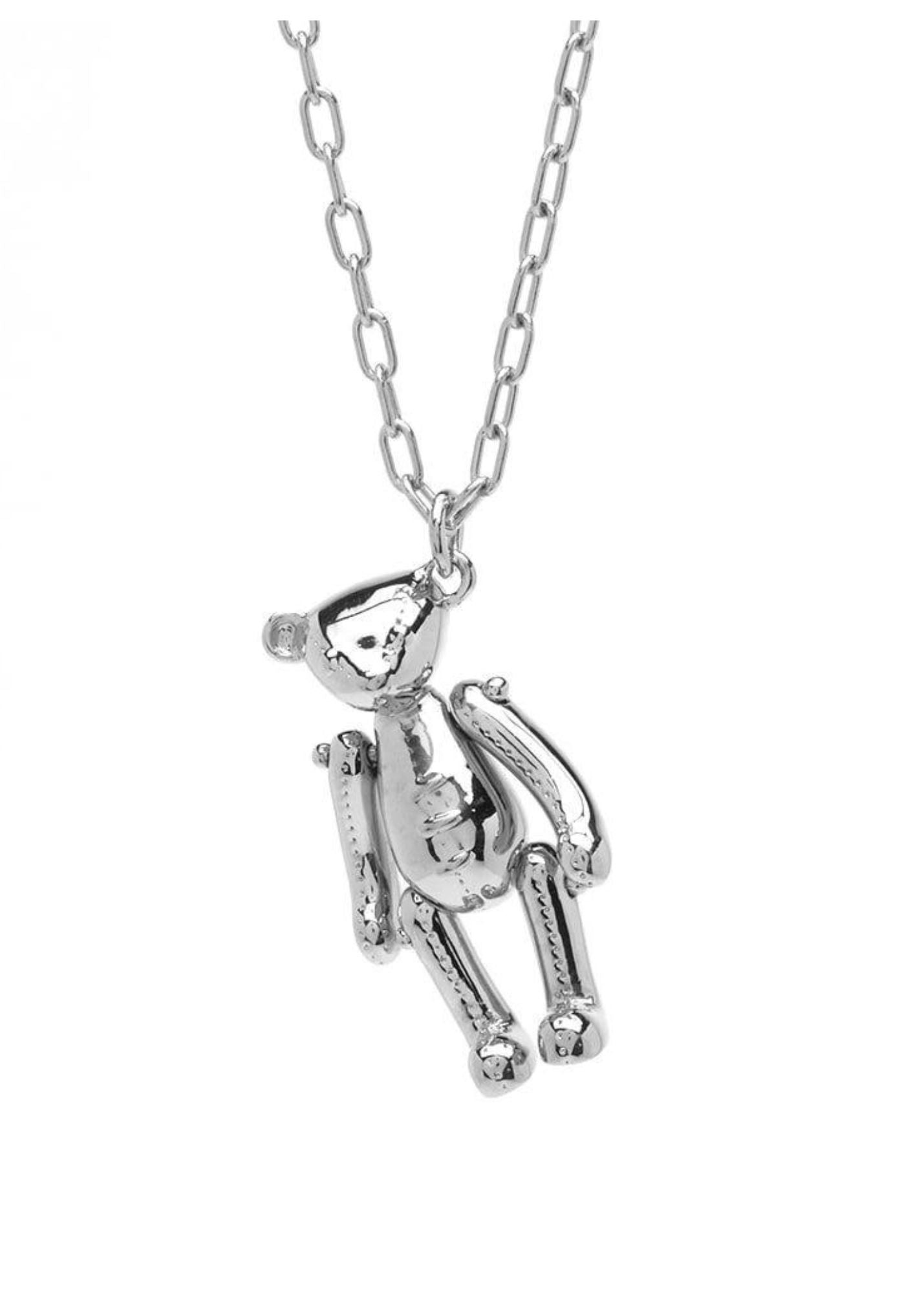 Teddy Bear Charm Necklace-Silver