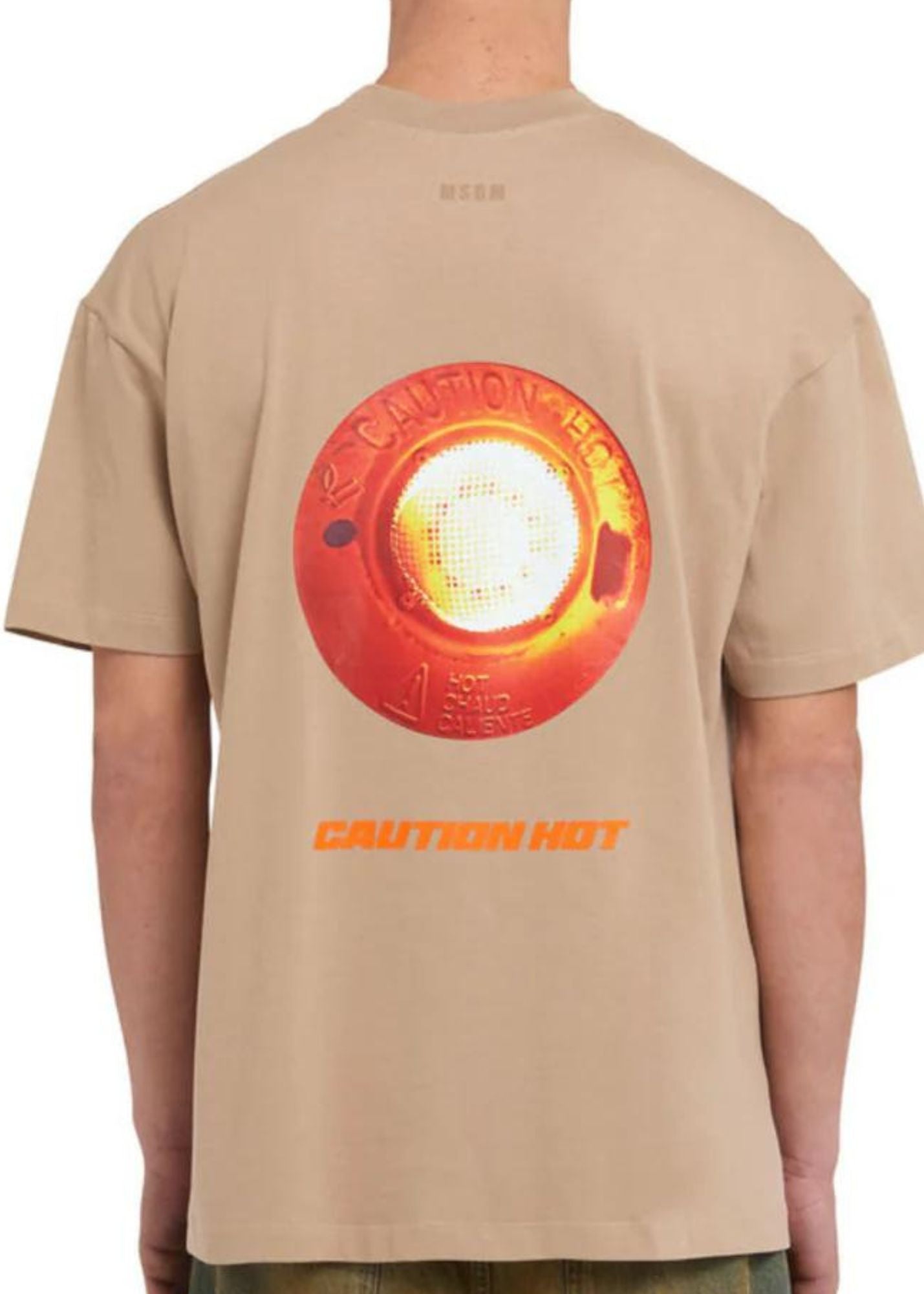 Caution Hot Graphic T-Shir-Beige
