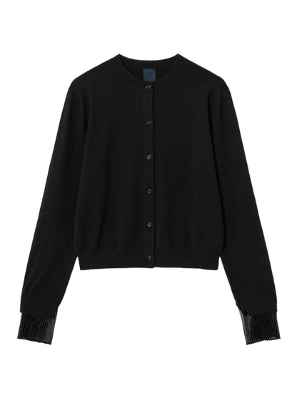 Pleated Cuffs Patch Cardigan-Black
