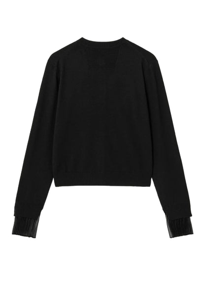 Pleated Cuffs Patch Cardigan-Black