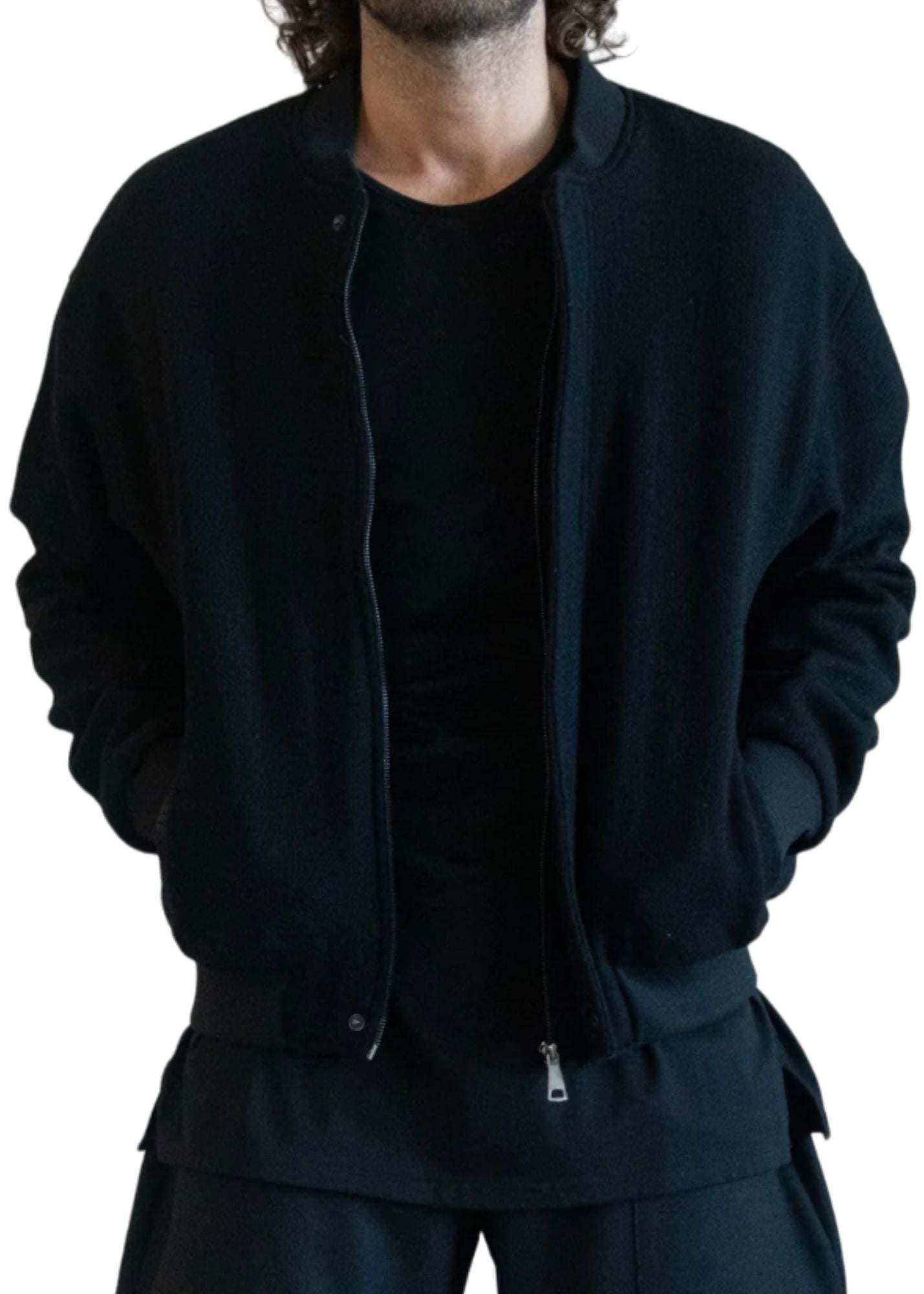 Tweed Wool Bomber Jacket-Black