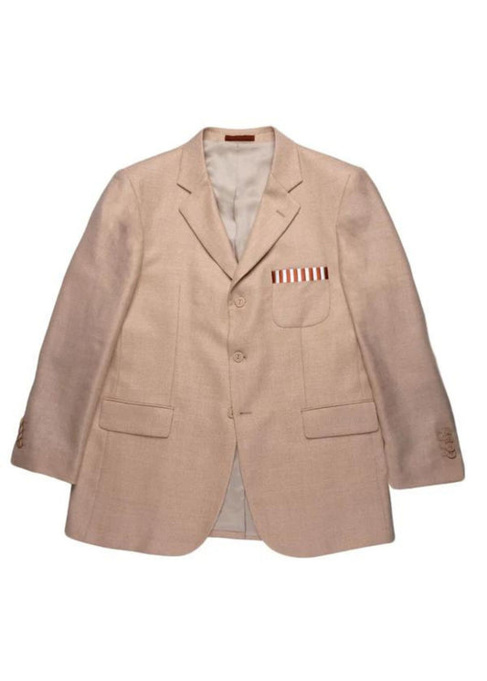 Woven Linen Silk and Wool Jacket-Beige