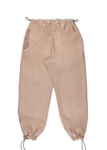 Woven Linen Silk and Wool Pants-Beige