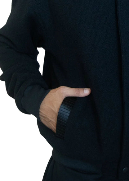 Tweed Wool Bomber Jacket-Black