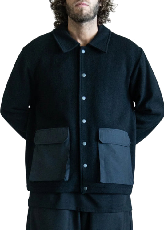 Front Pocket Tweed Jacket-Black