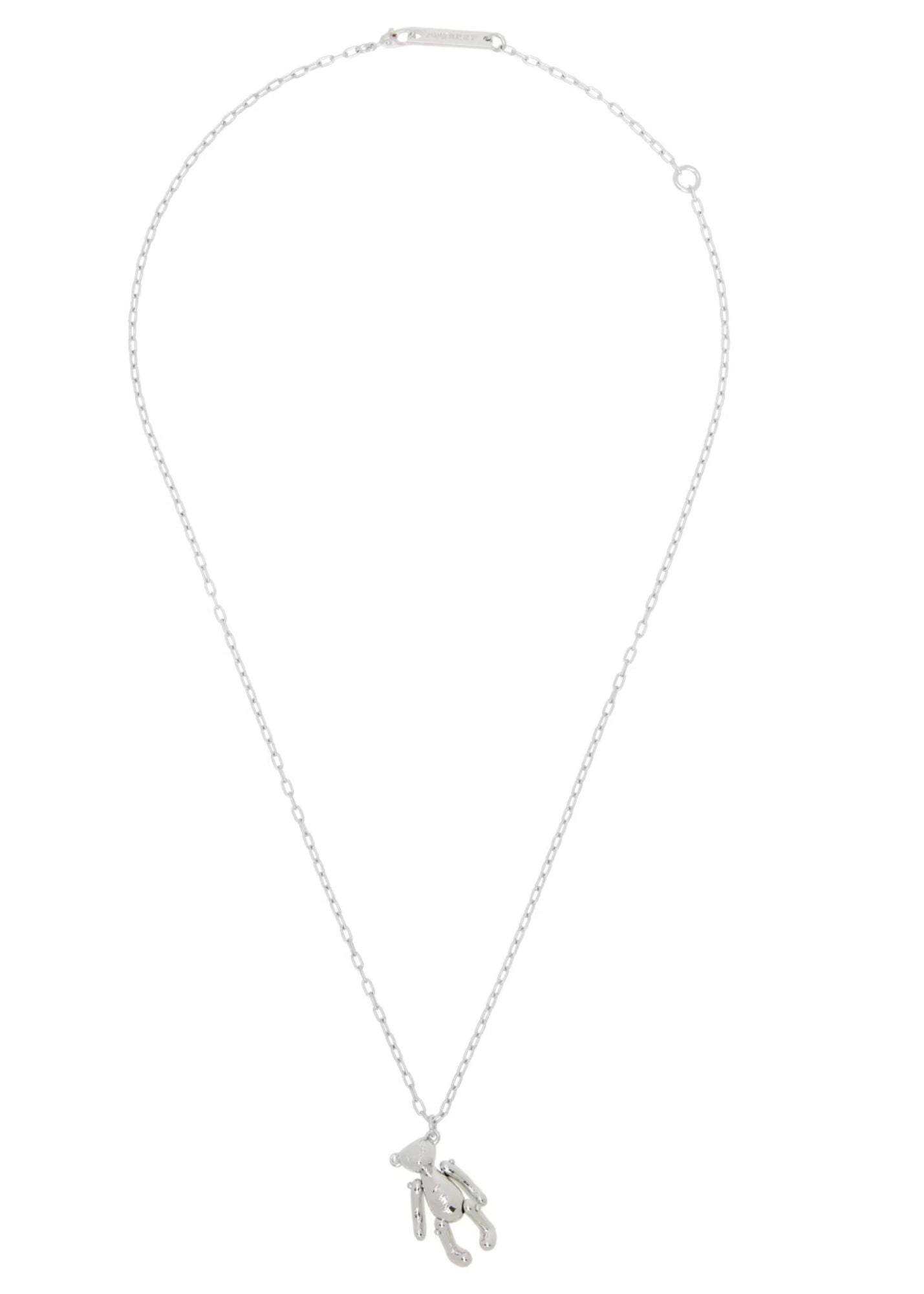 Teddy Bear Charm Necklace-Silver
