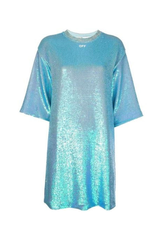 Sequined T-shirt Dress-Blue